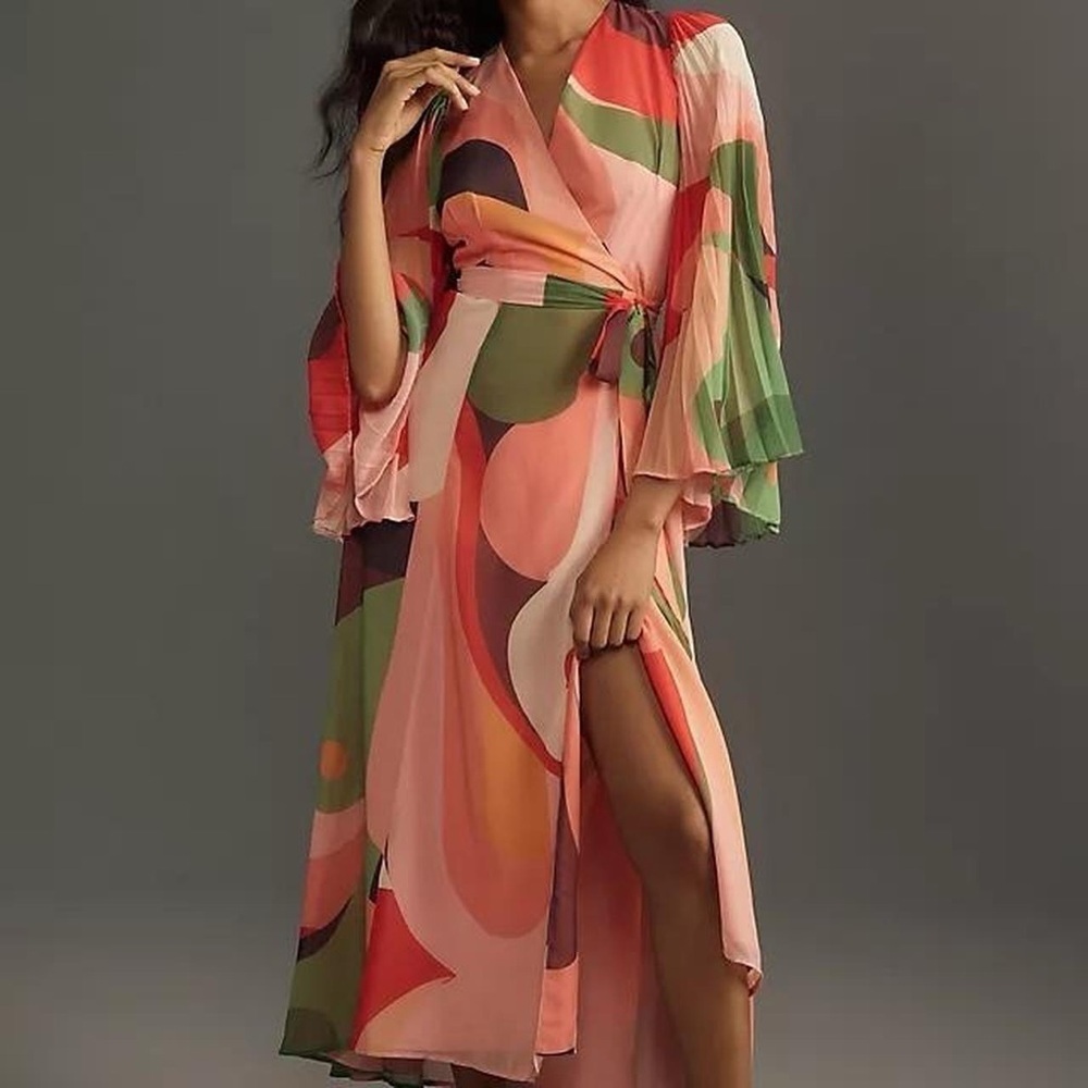 NWOT Anthropology Hutch Blanca Three-Quarter Sleeve Wrap Midi Dress sz xs